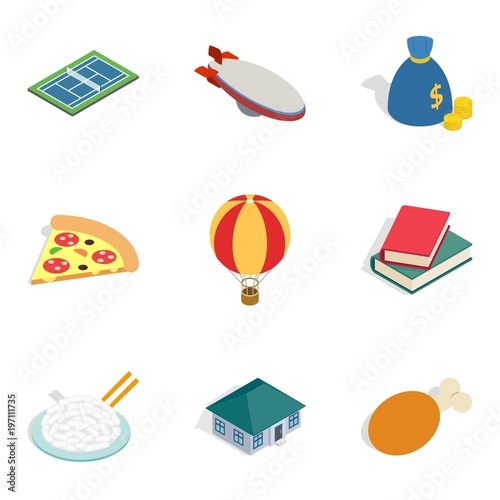 Moneyless icons set, isometric style