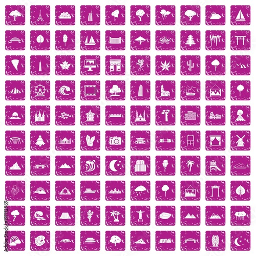 100 view icons set grunge pink