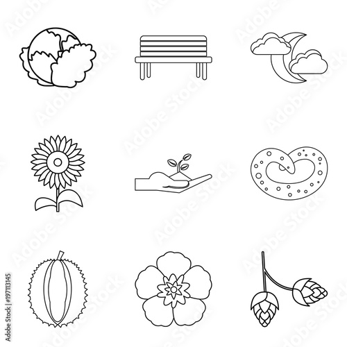 Strict vegan icons set, outline style