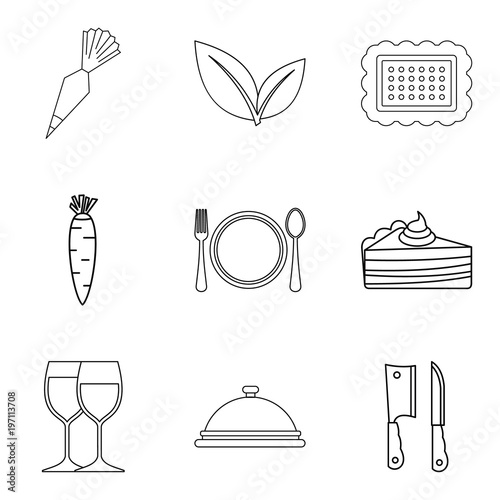 Vegetarian menu icons set, simple style