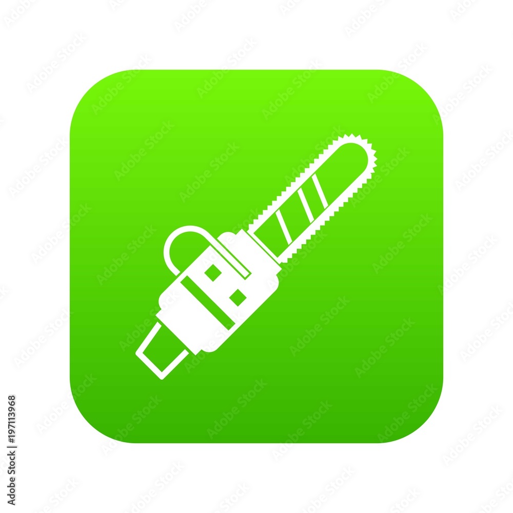 Gasoline powered chainsaw icon digital green Gasoline powered chainsaw icon digital green