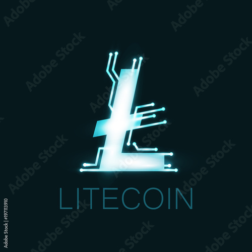 Litecoin neon glowing logo.
