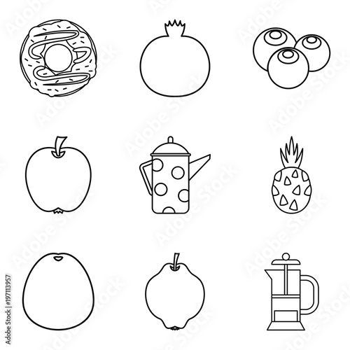 Macrobiotic food icons set, simple style