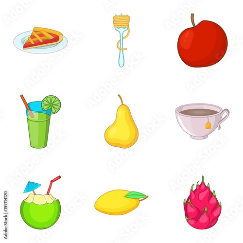 Variety of vegetable food icons set, cartoon style