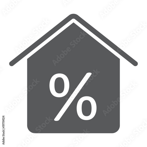 Real estate business glyph icon, real estate and home, home percent sign vector graphics, a solid pattern on a white background, eps 10.