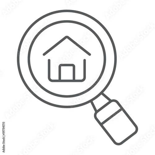 Find Real Estate Company thin line icon, real estate and home, search home sign vector graphics, a linear pattern on a white background, eps 10.
