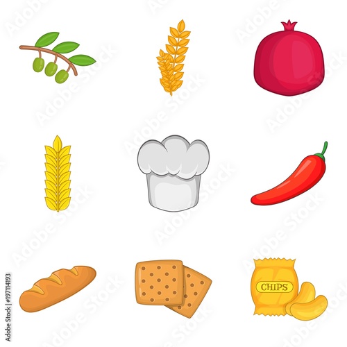Vegan style icons set, cartoon style