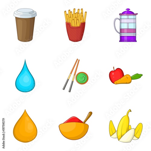 Raw foodist icons set, cartoon style