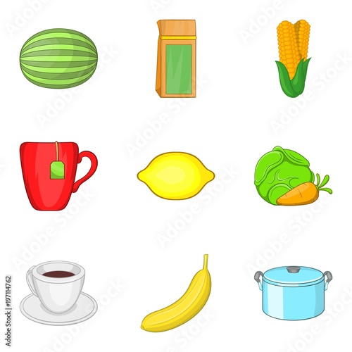 Dietary vegetable icons set, cartoon style