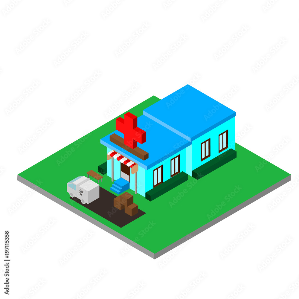 medical concept. Ordering medical services online. Drug delivery at home. Vector isometry.