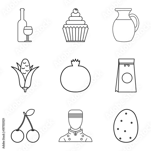 Vegan ration icons set, outline style