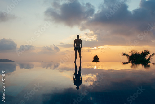 sunset man pool sky nature body thailand thai water tropical swimmingpool samui