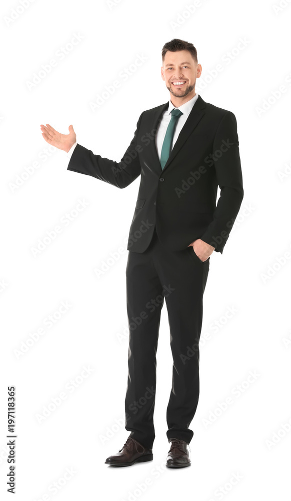Young business trainer on white background Young business trainer on white background