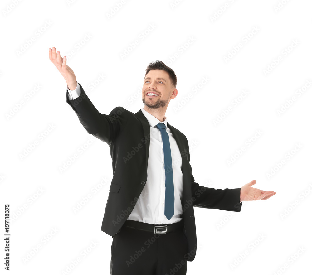 Young business trainer on white background Young business trainer on white background