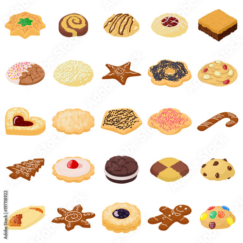 Cookies biscuit icons set, isometric style