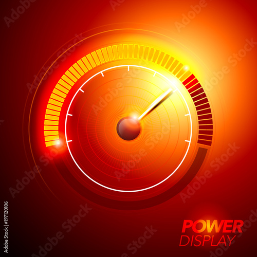 vector illustration red abstract car fuel power speedometer pushing to limit with cool energy glow effects. photo