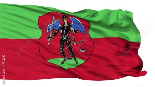 Navahradak flag, city of Belarus, realistic animation isolated on white seamless loop - 10 seconds long (alpha channel is included) photo