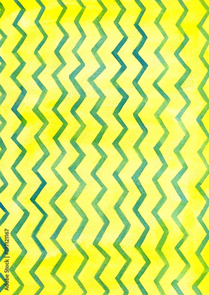 Blue Chevron Pattern on Yellow Watercolor Background. Blue Chevron Pattern on Yellow Watercolor Background.