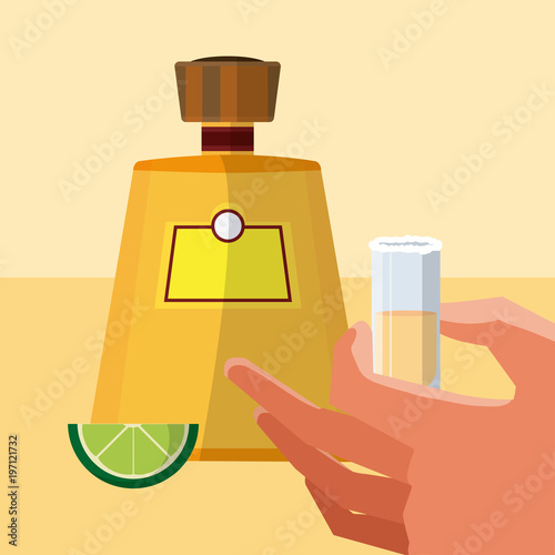 Hand grabbing tequila shot