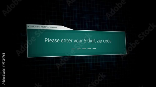 Please enter your five digit zip code- online banking notification