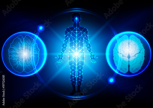 abstract brain technological , science interface, digital blueprint of human,illustration vector design