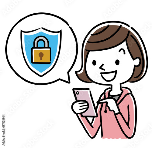 女の子：スマートフォン、セキュリティ対策

