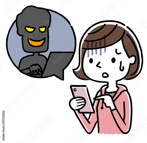 女の子：スマートフォン、インターネット、犯罪、詐欺