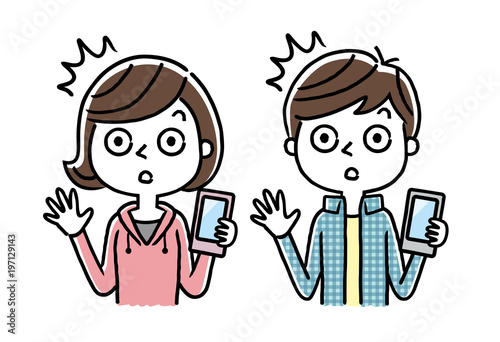 男の子と女の子：スマホ、スマートフォン

