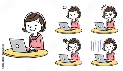 女の子：インターネット、パソコン、セット、バリエーション