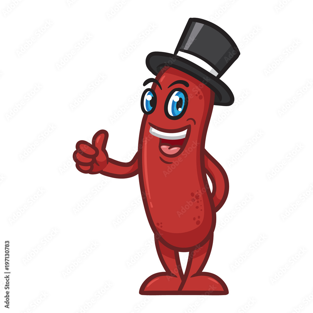 Cartoon Sausage Character Wearing Top Hat Cartoon Sausage Character Wearing Top Hat