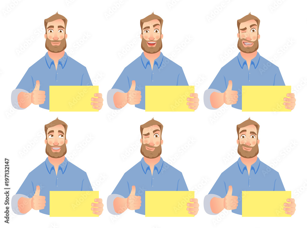 man holding blank sign - set
