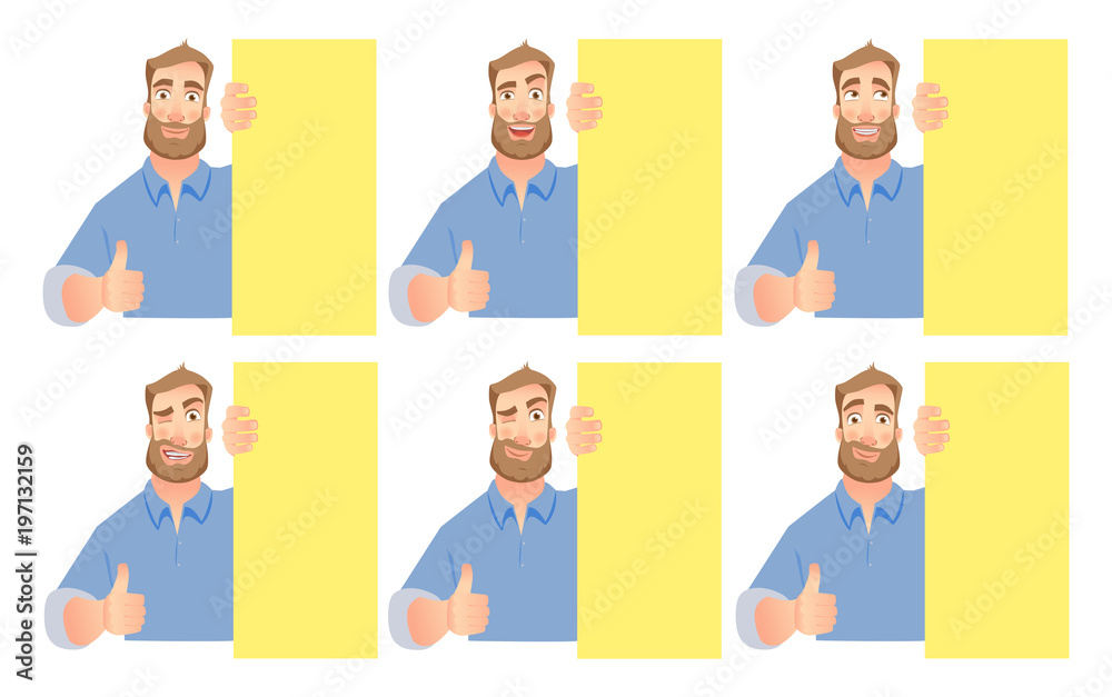 man holding blank signboard - set man holding blank signboard - set