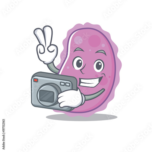 Photographer bacteria mascot cartoon style