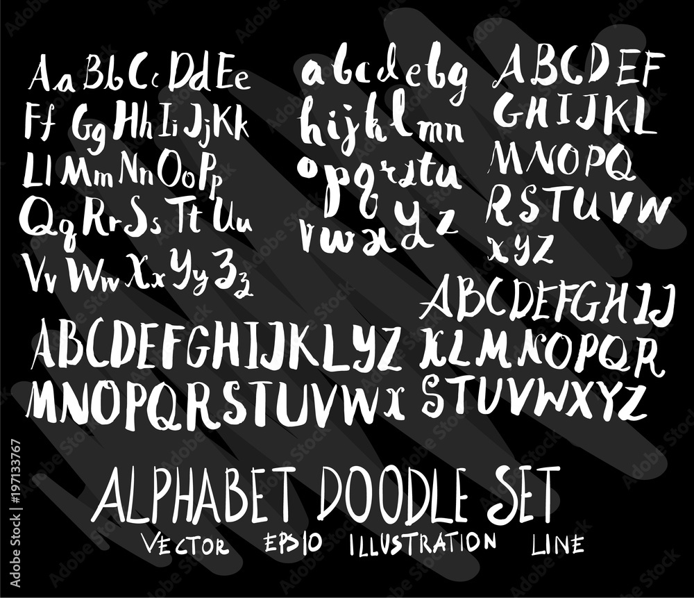 Set of vector doodle drawing Collection Font on black background eps10 Set of vector doodle drawing Collection Font on black background eps10