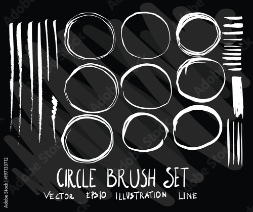 Set of vector doodle drawing Collection Circle brush on black background eps10