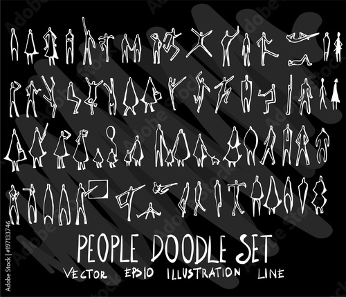 Set of vector doodle drawing Collection People on black background eps10