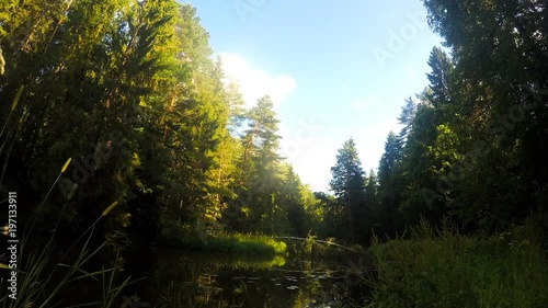 white clouds over the river in the forest timelapse