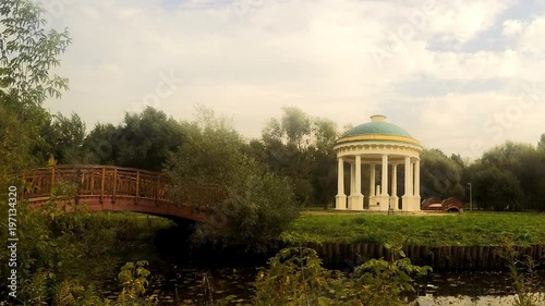bridge and rotunda in the park timelapse