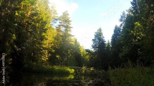 clouds over the river in forest timelapse