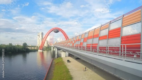 bridge across the river on a summer day timelapse