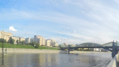 bridge across the river in summer timelapse