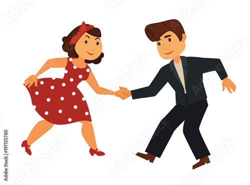 Couple of rock-n-roll dancers in stylish vintage costumes