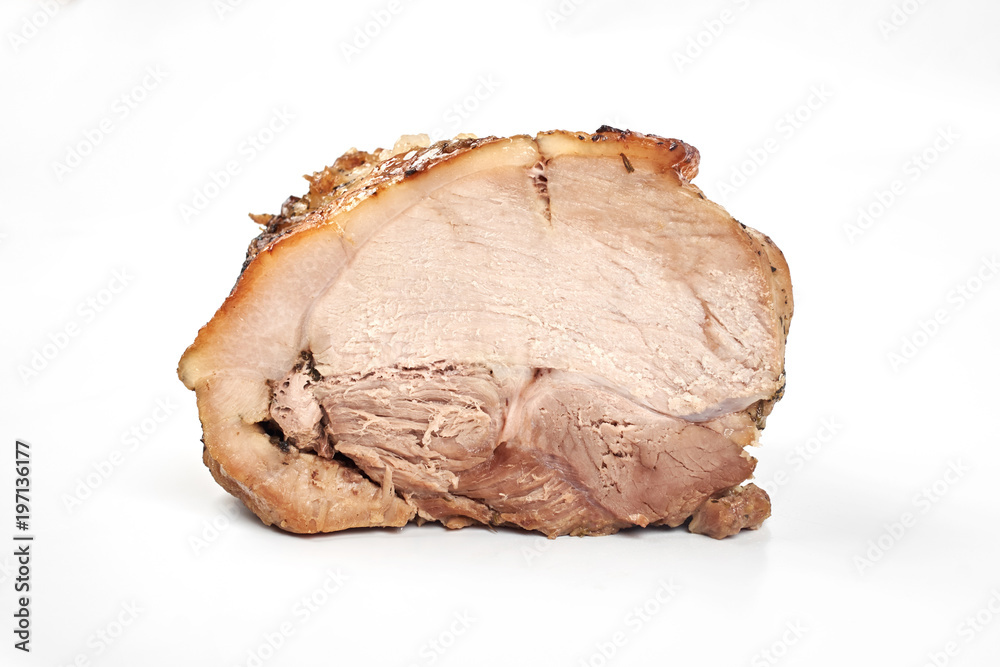 Baked pork roast with white background Baked pork roast with white background