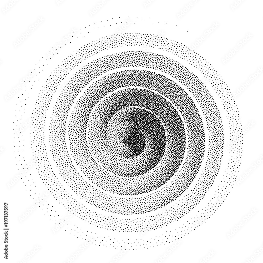 Abstract spiral background. Black and white halftone stipple dots pattern - obrazy, fototapety, plakaty 