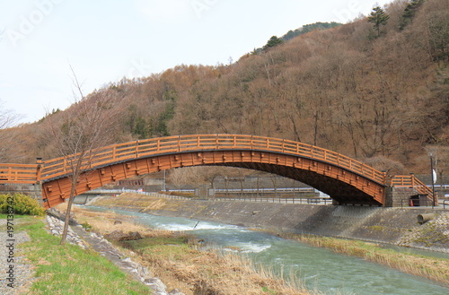 Beautiful architecture of Kiso Oohashi bridge Nagano Japan photo