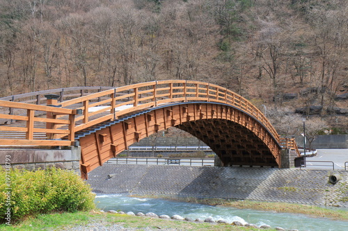 Beautiful architecture of Kiso Oohashi bridge Nagano Japan photo