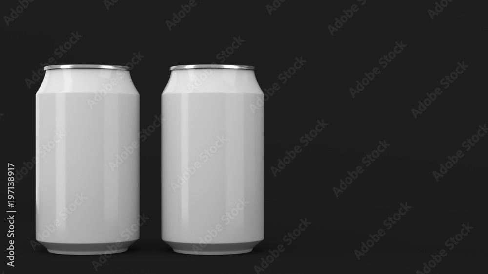 Two small white aluminum soda cans mockup on black background Two small white aluminum soda cans mockup on black background