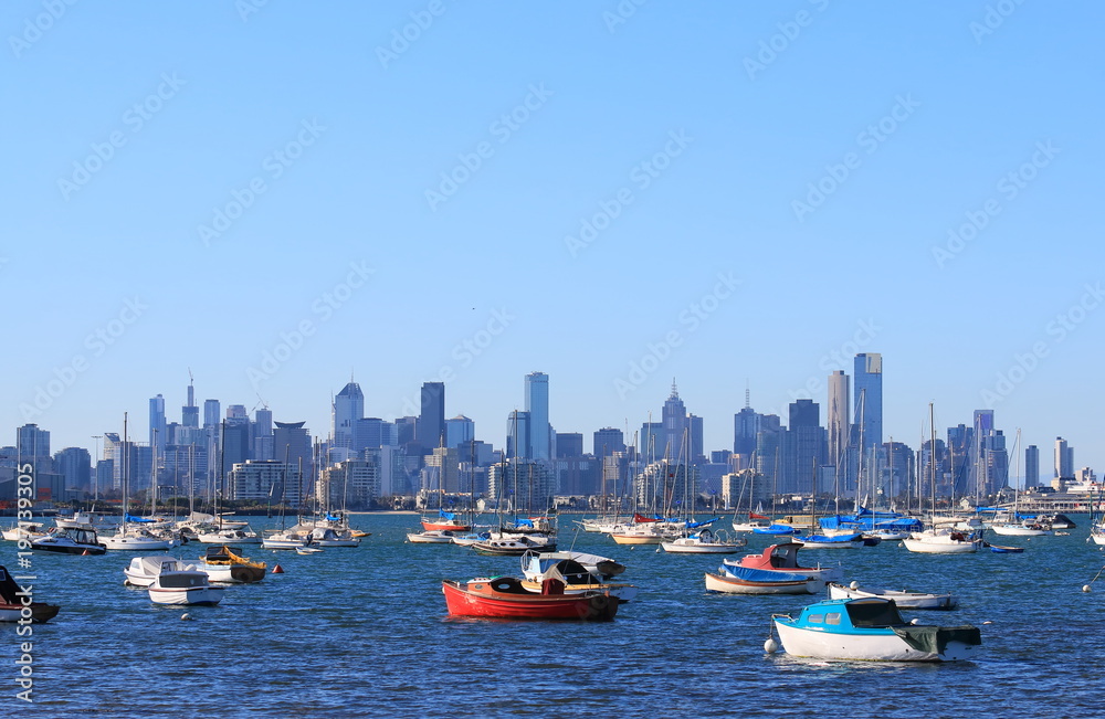 Melbourne yacht harbour cityscape Australia