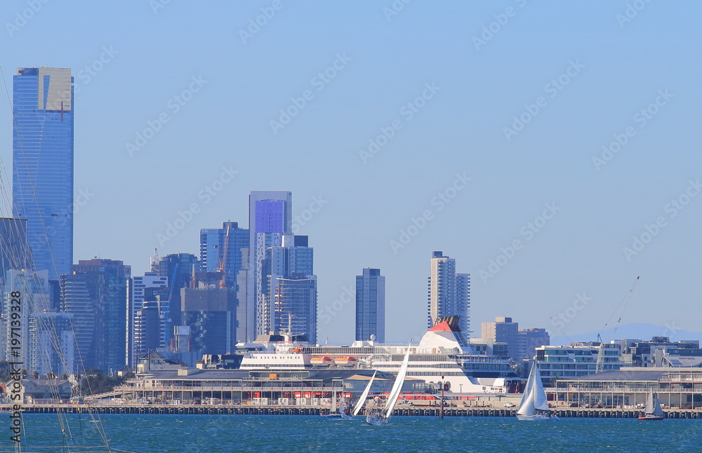 Melbourne harbour ferry terminal cityscape Australia