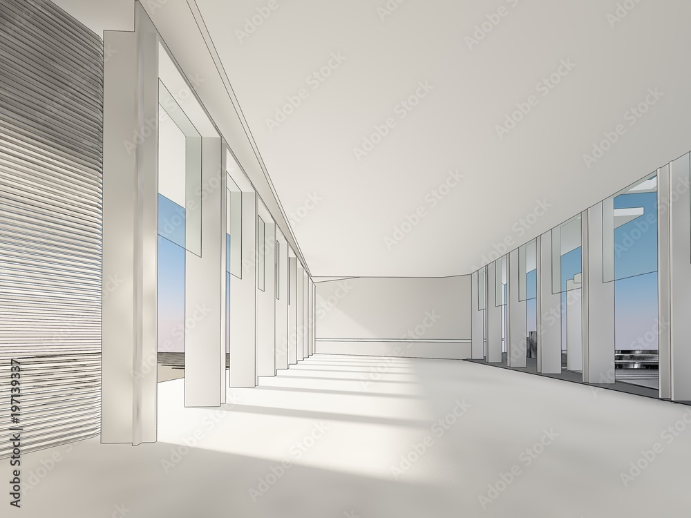 Obraz premium sketch design of interior hall, 3d rendering
